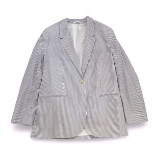 As New Striped Navy White Cotton Blazer w/ Cotton Lining Preppy Fall Coastal